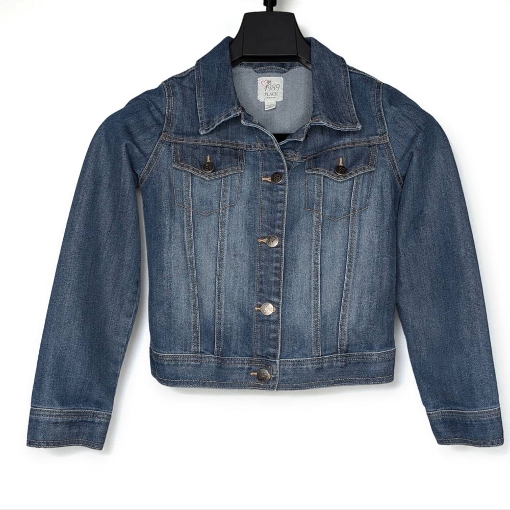 Children’s Place Est. 1989 Girls Jean Jacket XL (14) Blue Denim Button-Front EUC - Picture 2 of 12